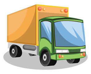Green and yellow transporting truck vector illustration on white background.