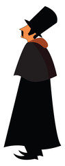 A man in a black coat, vector color illustration.