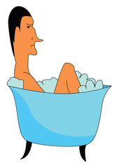 A boy in a bath tub, vector color illustration.