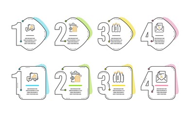 Seo shopping, Water bottles and Graph chart icons simple set. Reject letter sign. Analytics, Aqua drinks, Growth report. Delete mail. Business set. Infographic timeline. Line seo shopping icon