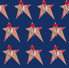 Two loving cats with the inscription,, We all need love,, blue background.Seamless pattern.