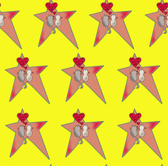Two loving cats with the inscription,, We all need love,, yellow background.Seamless pattern.
