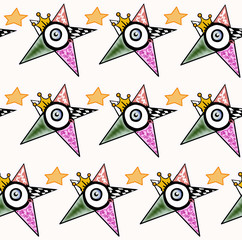 Obraz premium A star with a crown and different patterns on each triangle.White background seamless pattern.