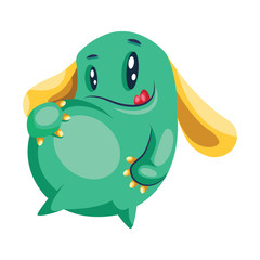 Cute green cartoon monster with a big belly white background vector illustration. © Morphart