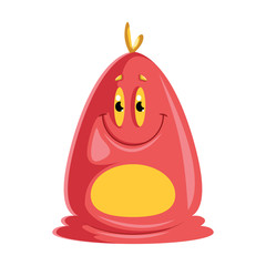 Happy red cartoon monsterwith yellow belly white background vector illustration.