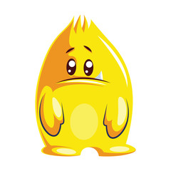 Sad yellow cartoon monster on white background vector illustration.
