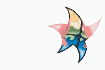 View from the window in the form of a star on the sea and the sun, white background.