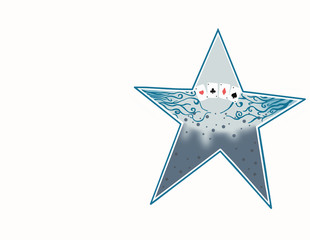 Gray-blue star painted with four aces and a pattern on a white background.