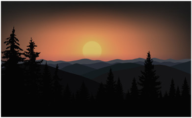 Image landscape. Sunset in mountains. Colorful sky.