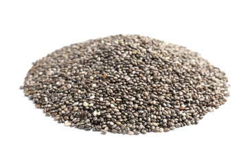 Pile of chia seeds isolated on white