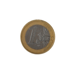 Shiny one euro coin on white background