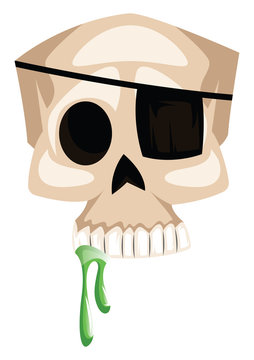 White scull with eye patch vector illustration on white background.