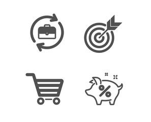 Set of Human resources, Target and Market sale icons. Loan percent sign. Job recruitment, Targeting, Customer buying. Piggy bank.  Classic design human resources icon. Flat design. Vector