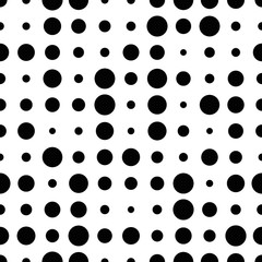 Black and white seamless pattern with halftone dots. Dotted texture. Abstract geometrical pattern of round shape. Screen print. Vector illustration.
