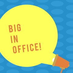 Word writing text People In Office. Business photo showcasing room or part of building where they work sitting at desks Blank Round Color Speech Bubble Coming Out of Megaphone for Announcement