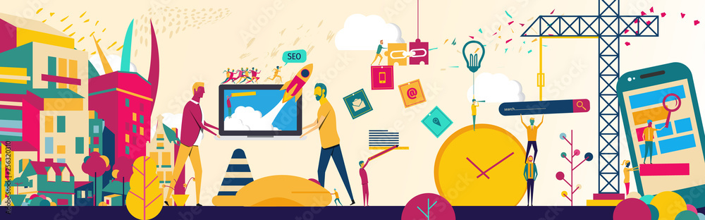 Wall mural website construction - vector design of website building process. website under construction.