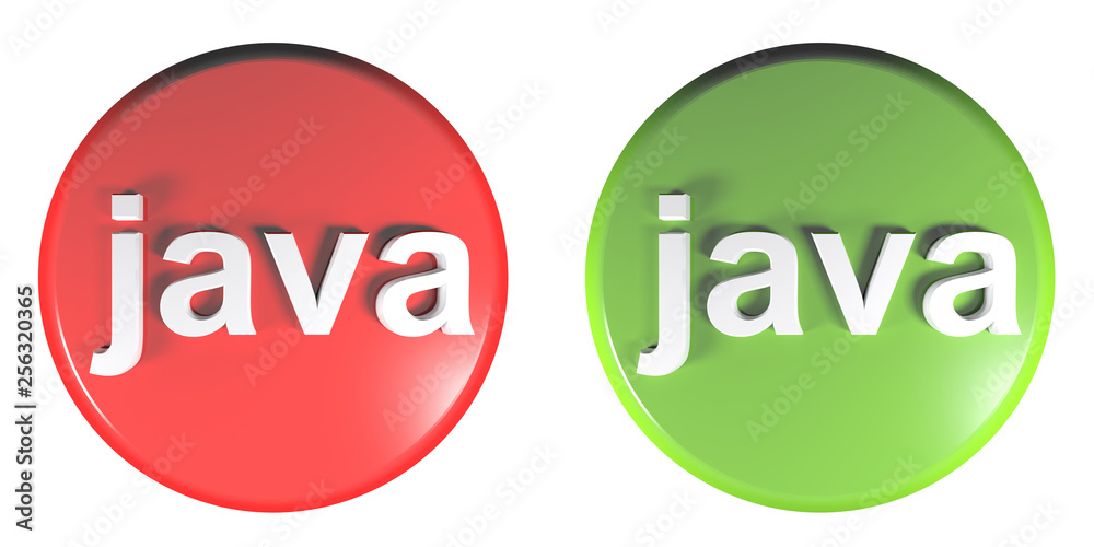 Poster red - green circle java push buttons - 3d rendering illustration