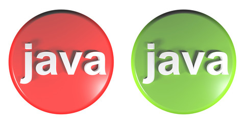 Red - Green circle JAVA push buttons - 3D rendering illustration