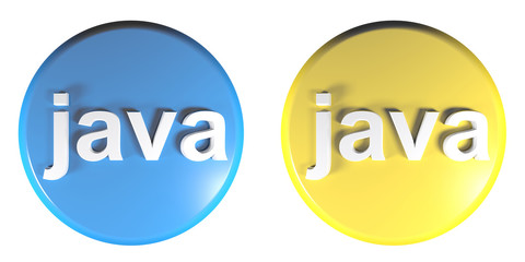 Blue - Yellow circle JAVA push buttons - 3D rendering illustration