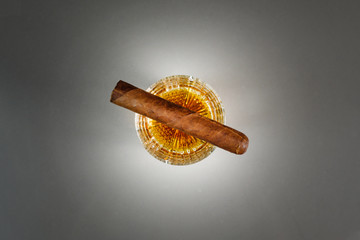 Cuban Cigar and Whiskey Top View