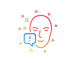Face attention line icon. Exclamation mark sign. Facial identification info symbol. Gradient design elements. Linear face attention icon. Random shapes. Vector