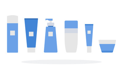 Set of cosmetic products vector flat material design isolated object on white background.