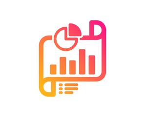 Report document icon. Column graph sign. Growth diagram, pie chart symbol. Classic flat style. Gradient report document icon. Vector