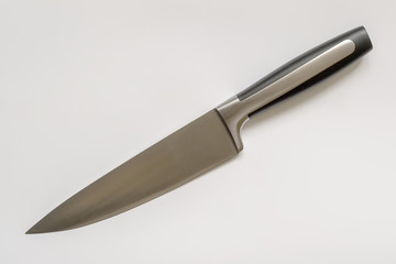 Professional chef kitchen knife with a 20 cm (8 inch) blade on a white background top view.