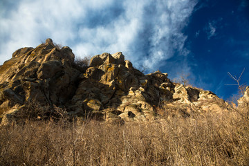 Mountains of the North Caucasus, mountain tops in clouds. Wild nature