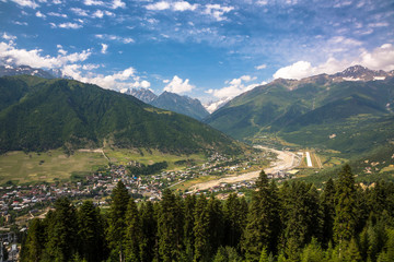 Mountains of the North Caucasus, mountain tops in clouds. Wild nature