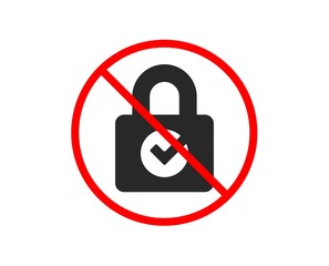 No or Stop. Lock with Check icon. Private locker sign. Password encryption symbol. Prohibited ban stop symbol. No password encryption icon. Vector