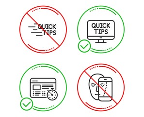 Do or Stop. Web timer, Education and Web tutorials icons simple set. Face biometrics sign. Online test, Quick tips, Facial recognition. Science set. Line web timer do icon. Prohibited ban stop