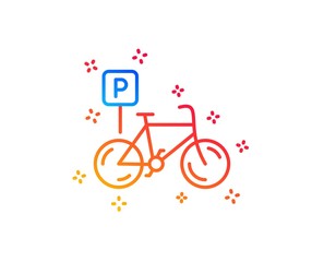 Fototapeta premium Bicycle parking line icon. Bike park sign. Public transport place symbol. Gradient design elements. Linear bicycle parking icon. Random shapes. Vector