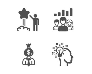 Set of Star, Teamwork results and Manager icons. Idea sign. Launch rating, Group work, Work profit. Creative designer.  Classic design star icon. Flat design. Vector
