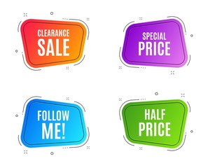 Geometric banners. Special price symbol. Sale sign. Advertising Discounts symbol. Follow me banner. Clearance sale. Vector