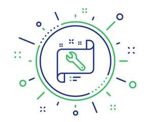 Spanner tool line icon. Repair service blueprint sign. Fix instruments symbol. Quality design elements. Technology spanner button. Editable stroke. Vector