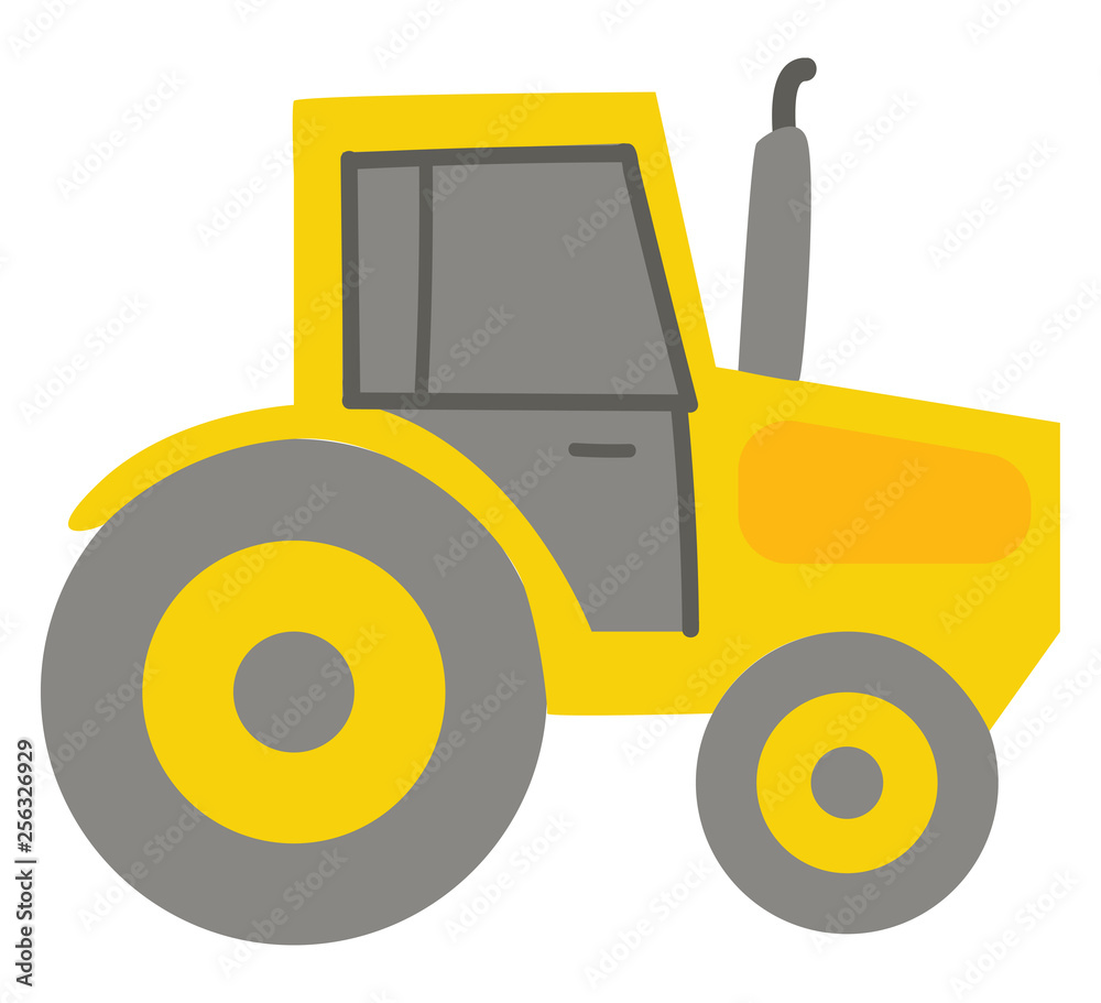 Sticker Yellow tractor illustration color vector on white background