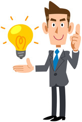 アイデアの要点を解説する若いビジネスマン