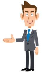 右側を紹介する若いビジネスマン