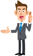 右側を評価する若いビジネスマン