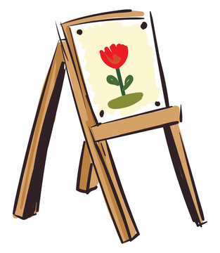 LFloral canvas on a wooden easel vector illustration on white background