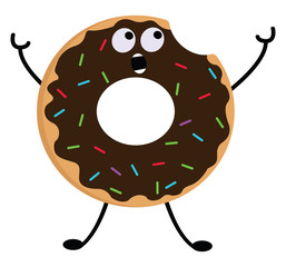 Vector illustration of a chocolate cream donut with colorful sprinkles on white background