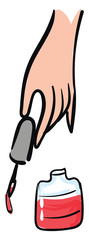 Hand holding a nailpolish brush and red nailpolish bottle vector illustration on white background
