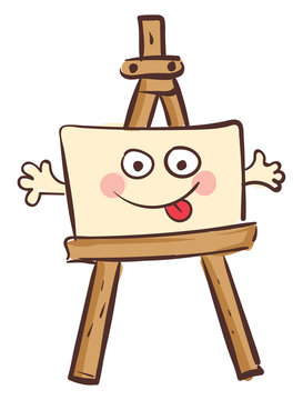 Easel with a happy canvas vector illustration on white background
