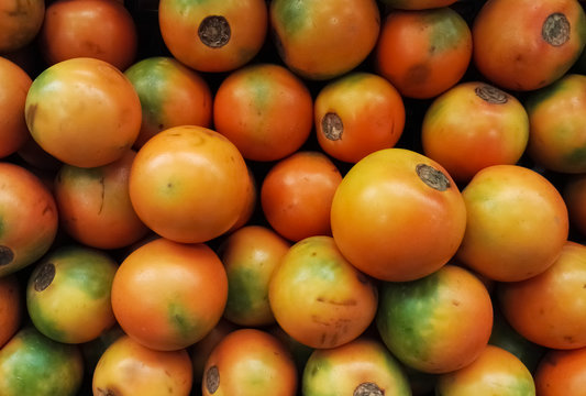 Naranjilla or lulo exotic, tropical and citrus fruit. Solanum quitoense.