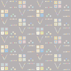 Seamless vector geometrical pattern with hand drawn decorative elements Graphic abstract design, drawing illustration. Print for fabric, textil, wallpaper, wrapping packaging Line drawing Doddle style