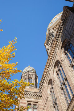 Germany, Berlin, part of facade of New Synagogue in autumn