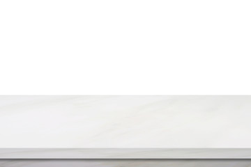 Empty marble table, isolated on white background, banner, table top, shelf, counter design for...