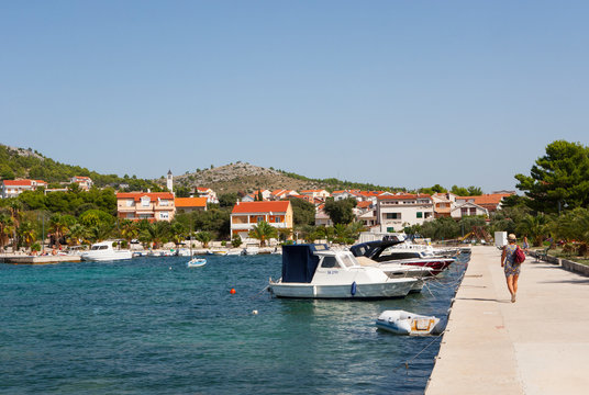 Croatia, Dalmatia, Zaboric, harbor and fishing boats