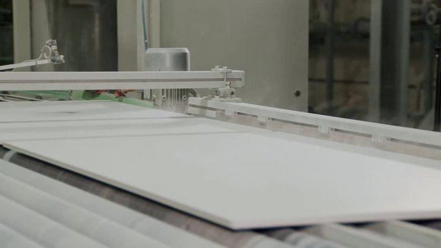 Hot Painted And Covered Icing Ceramic Plate Is Moving Over Rollers Of Conveyor Belt